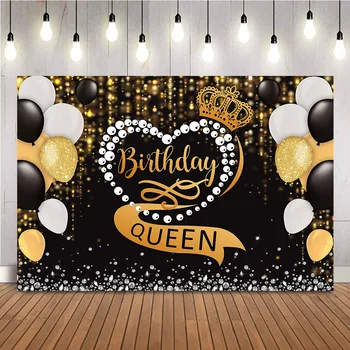 Златна блестящ точков фон за парти в чест на рождения ден на кралицата Love Heart балони Фотофон Фотосесия Декор от диаманти