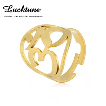 Lucktune Индуистское ТИ Йога Регулируем пръстен с Чакра е Символ на будизма от неръждаема стомана Винтажное пръстен за жени, Мъже Подарък религиозни орнаменти