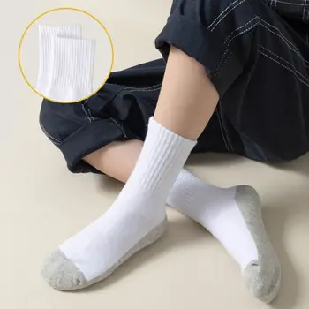 Памук, Меки бели студентски чорапи Сиво Черна подметка, защищающая от кал, впитывающая пот, Спортни чорапи, Чорапи носочные изделия за момчета и момичета