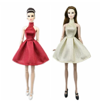 Модно куклено рокля с висока воротом за Барби кукли, дрехи, облекло, вечерна рокля с отворен гръб за куклена къща на Барби, аксесоари за кукли, играчки 1/6.