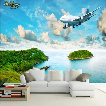 beibehang papel de parede Потребителски фотообои голяма рисувани стенни стикери за стена приморски остров тропическа гора самолет стена на телевизора