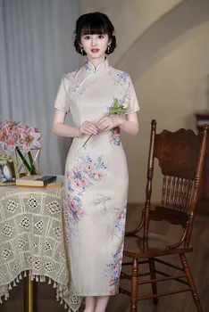 2023 Ново Винтажное Дълга рокля в Китайски стил Чонсам от памук и лен с цветен модел, Женски Сватбени и вечерни рокли Qipao от S до 3XL