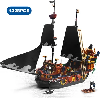 Градивен елемент на 1328шт Мини-тухли Играчка-конструктор Черно Пиратски кораб Модел на лодка Сглобяване на пъзел Детски Играчки за деца Коледен подарък