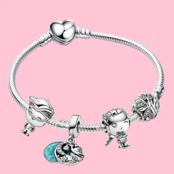 Комплект гривни-змии Pandora от сребро 925 проба за Деня на Майката, за момчета и момичета, модни бижута За подарък на жените С тъканната чанта