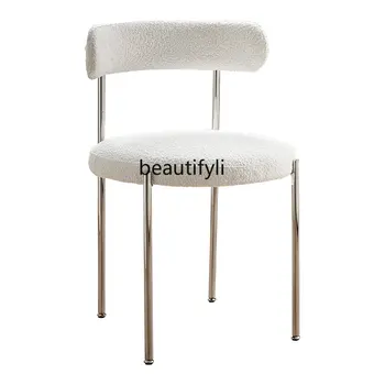 Лесен Луксозен Метален стол за почивка от неръждаема стомана, Козметичен стол от вълна от овце, Дизайнерски кът за стол с облегалка