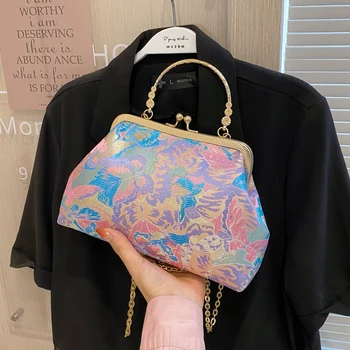 Луксозна банкетная чанта през рамо За момичета, Блестящ бала клатч за жени, тенденция за боядисана чанта с отпечатан във формата на пеперуда на рамото си