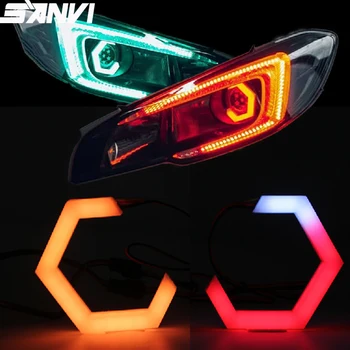 SANVI 2 елемента Шестиугольные Цветни Ангелски Очи Halo LED DRL LED Отточна тръба на шарнирна връзка Фенер Bluetooth Управление на Автомобилния Светлина Аксесоари
