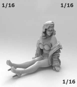 Нова в разглобено формата на модел 1/16 Pin Up Girl sit coat with soldier от смола, играчката 