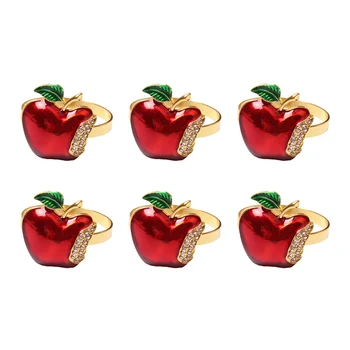 Комплект пръстени за салфетки от 6 броя, Пръстен за салфетки с Червена Ябълка за сватба, си официална вечеря, на Банкет, на Салфетки за Коледа, Рожден Ден