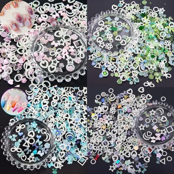 50шт 3D Kawai, висулки за дизайн на ноктите, от смесени смола, кристали, Цветни декорации за нокти от бели перли, Аксесоари за маникюр в формата на цветя, звезди и Луната