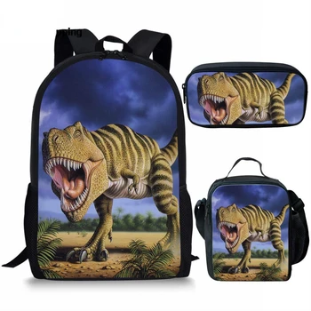 Страхотен динозавър тиранозавър рекс, набор от училищни чанти от 3 теми за момчетата-тийнейджъри, раница за начално училище с пеналом, чанта за моливи, Mochila
