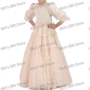 Рокли на шаферките от пластове тюл с цветя модел за специални поводи, детски рокли за момичета-цветочниц, сватбени рокли, елегантна рокля за рожден ден