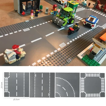 Пътна Плоча Директен Точката На Пресичане На Кривата На Т-Образно Кръстовище Строителни Блокове Детайли Тухлена Основа Съвместими Градските Блокове Укрепване Печка Играчки