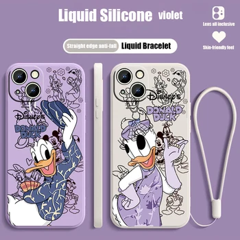 Disney Donald Duck Daisy За iPhone 14 13 12 Mini 11 Pro Max 8 7 Plus XR XS X Liquid Въже Funda Cover Силиконов Калъф За Телефон