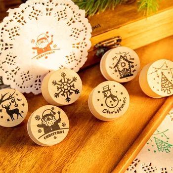 6шт Дървени Гумени печати Дядо Коледа през Цялата дървени печата САМ Занаят Scrapbooking Пробиване на Коледно парти Коледна украса Навидад