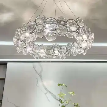 Модерни Висококачествени Кръгли Кристални Полилеи Вентилатори LED Bubble Окачен Лампа Дневна Трапезария Спалня Окачена Лампа Блясък Decor