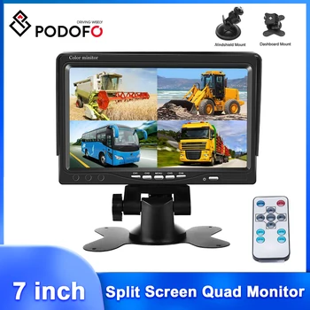 Podofo 7-инчов авто монитор TFT дисплей, 4-канален видео вход, четырехканальный монитор, паркинг монитор в стила на предното стъкло, табло за камера за задно виждане