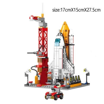 Модел старта на космическа ракета, строителни блокове, Градска aerospace космическа станция, совалка, кораб-космонавт, тухли, Коледни играчки