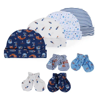Комплект за новородено, шапки от 4 дисциплини и 4 чифта ръкавици, сладък cartoony дизайн, капачка за бебета, ръкавици без пръсти