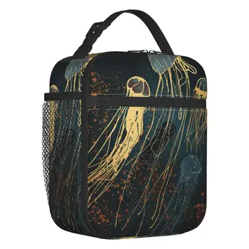 Случайна чанта за обяд с метално изображение на медуза за пикник на открито Преносим термоохладитель Bento Box за жени и деца