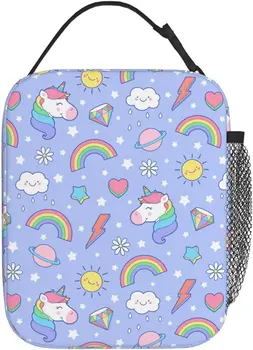Чанта за обяд Rainbow Unicorn, Чанти за многократна употреба обяд-бокс, Преносим чанта-хладилник за обяд, за жени, мъже, пикник по време на работа