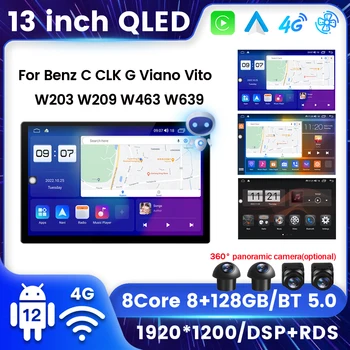 Android 12 QLED Екран 2Din Гласово Управление За Carplay Auto БТ DSP RDS Автомагнитола За Benz C, CLK G Vito Viano W203 W209 W463 W639