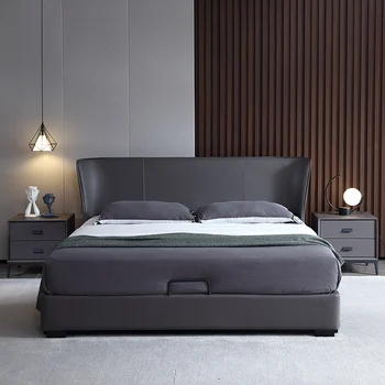 Въздушно двойно легло за съхранение на Съвременната минималистичная луксозно легло за главната спалня от масивно дърво, сватбена легло