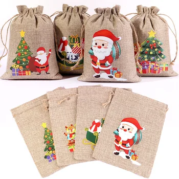 Чантата за опаковане на коледни подаръци с принтом Дядо Коледа Лосове, чанта за бисквити и бонбони в съвсем малък за Коледа 20240, Чанта за съхранение на подаръци за коледните партита