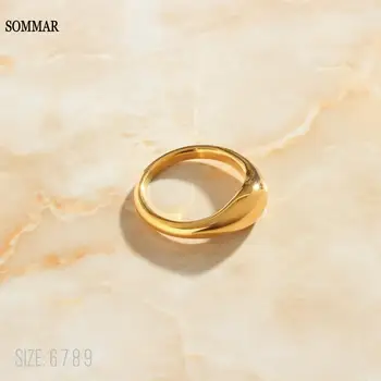 SOMMAR Висококачествен златен цвят, Размер 6 7 8 Пръстен на Богинята за жени прост пръстен с малка дъга цените са в евро Бижута за жени