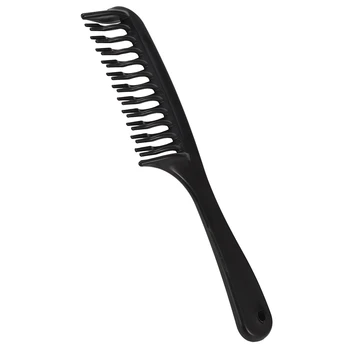 Черна двухрядная зъбни гребен за разнищване на коса, шампоан-гребен с дръжка за дълга къдрава влажна коса