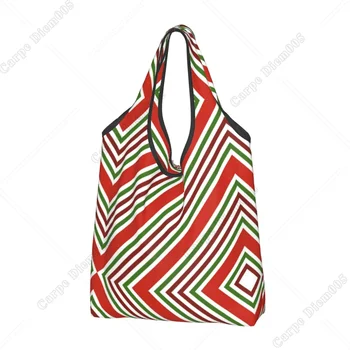 Коледна Червена Дамски пазарска чанта с изображение от конфетного тръстика, стирающаяся, 1 бр, Множество Пазарска чанта, Преносим чанта-тоут без закопчалка