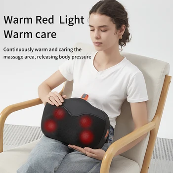 Електрическа възглавница за масаж на раменете и врата с топъл Шиацу за домашна употреба в кола, Масажор за гърба и краката, облекчаване на болки, дълбоко месене на тъканите