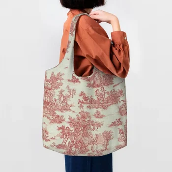 Френска чанта с Изображение Toile De Jouy За пазаруване, Чанта-тоут, Тъмно синя Чанта с Модел за пазаруване, Холщовая пазарска Чанта През рамо