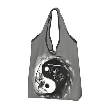 Модерна чанта за пазаруване Good And Ghost, преносима чанта за пазаруване Yin Yang Japan Samurai, пазарска чанта през рамо