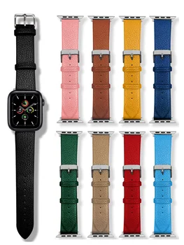 Кожена каишка за Apple Watch Band ultra 2-8-7 49 мм 44 мм 40-41-42-45 мм с шарени личи водоустойчив каишка iWatch Series 9 6 5 4 SE 3