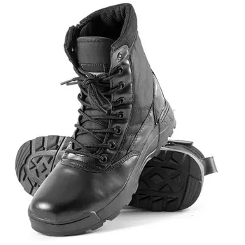 Мъжки обувки и Зимни Улични Кожени военни ботуши Дишащи армейските военни обувки Плюс Размера на Пустинята обувки Мъжки обувки за туризъм