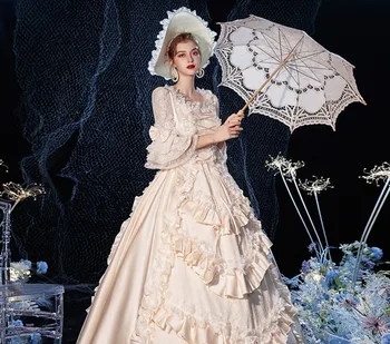 Ново Френско Придворное рокля с Шампанско, Годишна среща, показва игрален, Театрално представление, Танцово Дантелено Дълга рокля в европейски стил