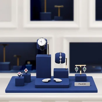 Метална поставка за дисплея на луксозни часовници от микрофибър с подсветка, първокласен дисплей, стойка за обеци, рафтове за изложбата на стоки