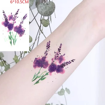 Водоустойчив временна татуировка Стикер Виолетов цвят, Лавандула Малък Размер на Боди арт Флаш татуировка Фалшива татуировка за жени, Мъже
