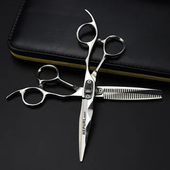 Nepurlson Professional, Япония, 440c, 6-инчов престижна ножици с черепа за подстригване на коса фризьорски ножици за филировки