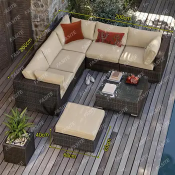Градински диван от ратан на открито, комбиниран водоустойчив и защитен от слънцето, тераса във вътрешния си двор и стол от ратан за отдих на открито, ратан на открито