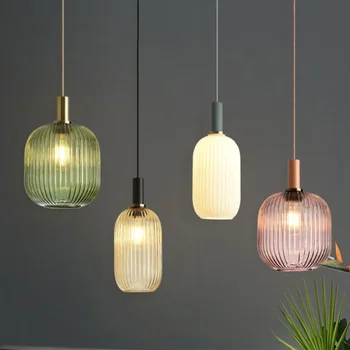 Скандинавски Ретро ресторант цветни Стъклени висящи лампи Креативна Лампа за дневна Проста нощна лампа LED E27 light