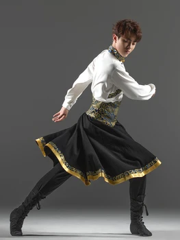 Тибетски костюми За възрастни Мъже Танцово представяне на Етническото малцинство Изпит по сценическому изкуството Тренировъчен набор от дрехи на Нова