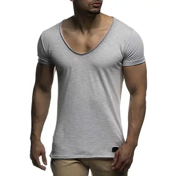 B2148 Ново записване, мъжка тениска с дълбоко V-образно деколте и къс ръкав, приталенная тениска, за мъже тънка фланелка, ежедневни лятна тениска camisetas hombre