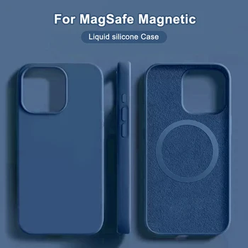 Магнитен калъф за iPhone 15 14 13 12 11 Pro Max за безжичното зареждане Magsafe Течен силикон, мек калъф, аксесоари за броня
