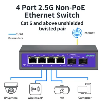 Hisource, 4-Портов Ethernet 2.5 G Без Мрежов Комутатор PoE с Пристанище SFP 2*10G за IP-камера/видео наблюдение