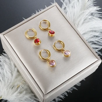 Цветни кръгли кристални обеци-халки за жени и момичета, позлатени водоустойчив бижута от неръждаема стомана, подаръци за партита, продажбите на Едро