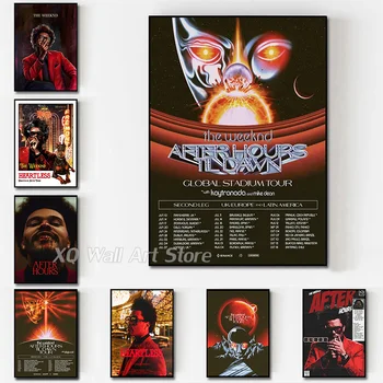 Модерен поп-певицата на The Weeknd After Hours Til Dawn Плакат на световно турне, корица на музикален албум, стенно изображение, начало декор, подарък от феновете си