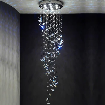 Мезонетът стълбище, кристален полилей, пеперуда, дългата спирала подвесная лампа за фоайе, коридор, фоайе за всекидневната, големи кристални фарове