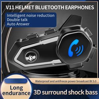 Мотоциклет шлем Bluetooth Слушалки 5.0 Домофон Безжични слушалки Черен Стерео С микрофон